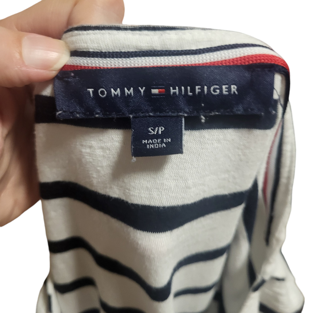 Tommy Hilfiger navy white striped short sleeve top with pocket, size small - Picture 3 of 5